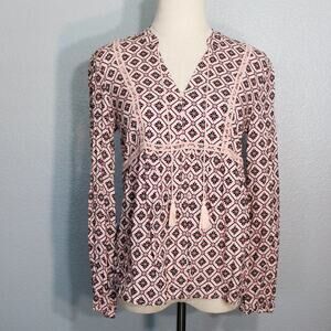 Cute Boho Love, Fire Blouse with Buttons and Tassels Size S
